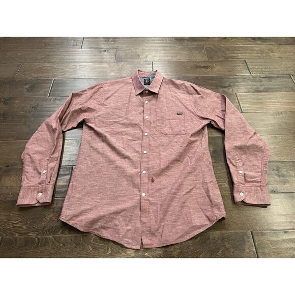 Volcom Classic Fit Mens Red Button Down Pocket Long Sleeve Shirt Size XL - Picture 2 of 9